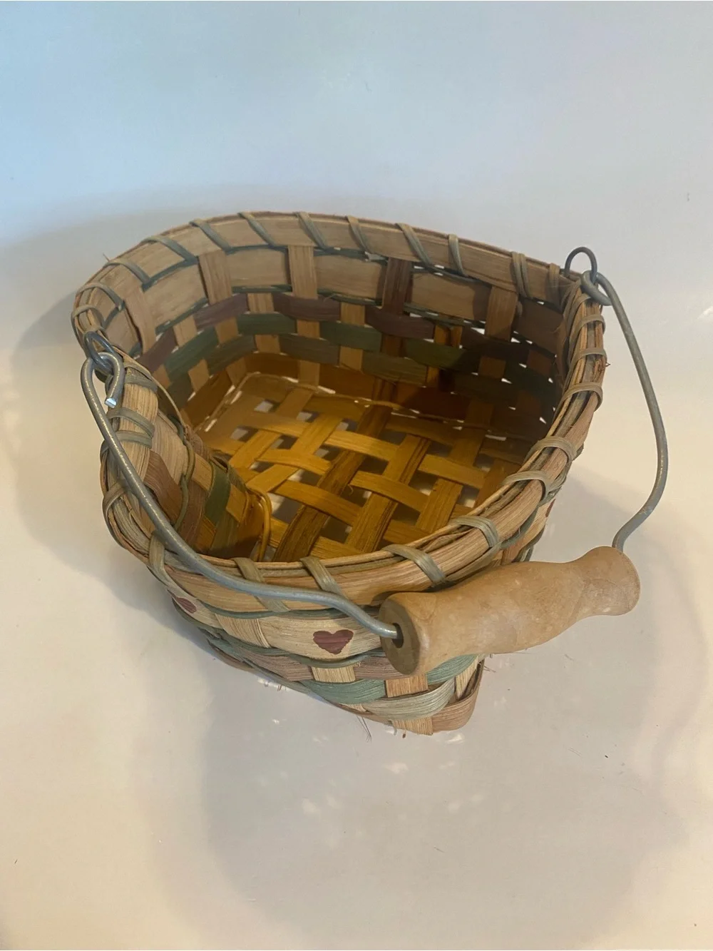 Vintage Woven Heart Basket | Hand-Painted Hearts | Country Farmhouse Wall Décor